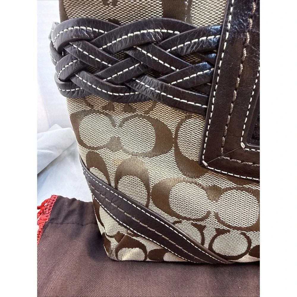 Vintage Y2K Coach Soho 5089 Signature Canvas Braided Leather Satchel Tote Brown